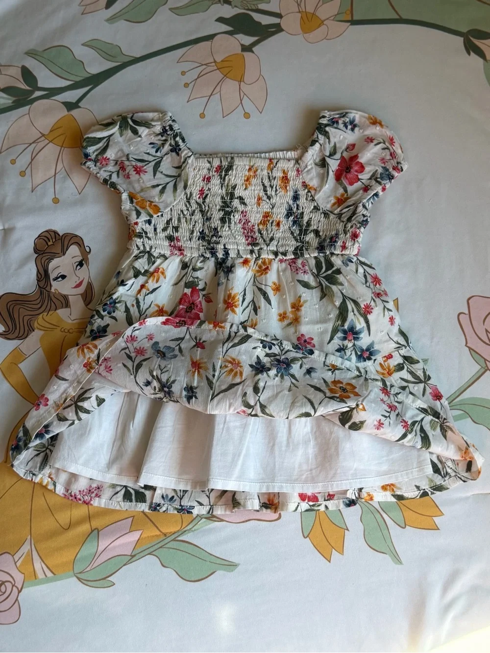 Old Navy Floral Babydoll Dress Swiss Dot Puff Sleeve 6-12 Months 100% Cotton
